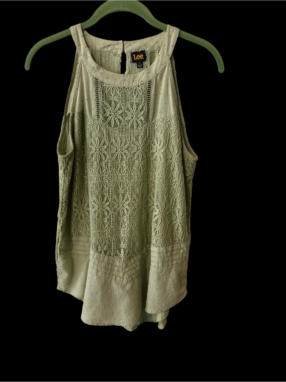 Lee Olive Green Lace-Panel Sleeveless Camisole